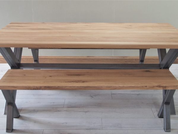 X shaped steel bench legs with top support bar