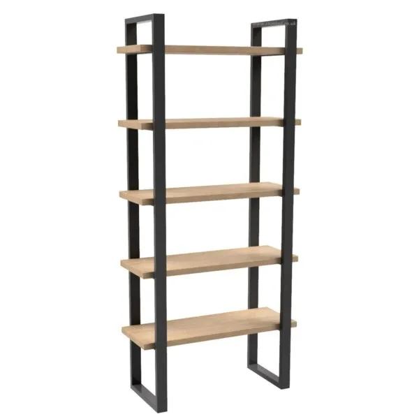Industrial-design-Steel-shelving-unit-with-floating-oak-shelves-1