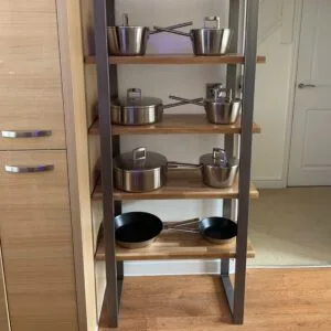 Industrial Design Steel Shelving Unit With Floating Oak Shelves - Image 4