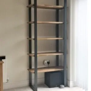 Industrial Design Steel Shelving Unit With Floating Oak Shelves - Image 2