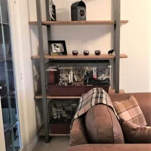 Industrial Design Steel Shelving Unit With Floating Oak Shelves - Image 3