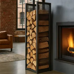 Freestanding Log Store With Mesh Side Panels - Image 1