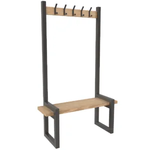 Industrial Hallway Steel And Oak Bench With Coat Rail - Image 2