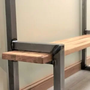 Industrial Hallway Steel And Oak Bench With Coat Rail - Image 4