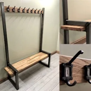 Industrial Hallway Steel And Oak Bench With Coat Rail - Image 3