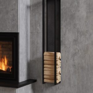 Industrial Style Wall Mounted Log Store With Mesh Backing - Image 2