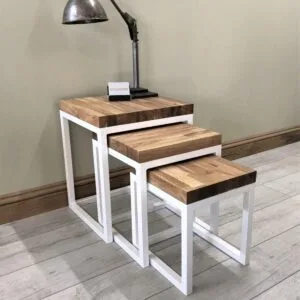 Nest of Steel & Solid Oak Tables - Image 3