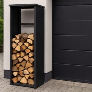 Outdoor Aluminium Tall Firewood Rack With Closed In Sides And Roof - Image 1