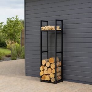 Outdoor Aluminium Tall Log Store With Shelf For Kindling - Image 1