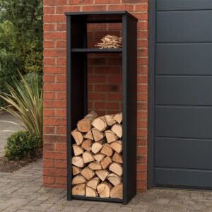 Outdoor Aluminium Tall Log Store With Sides, Roof And Shelf For Kindling - Image 1