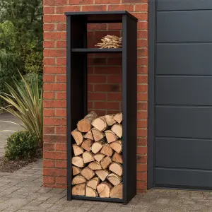 Outdoor Aluminium Tall Log Store With Sides, Roof And Shelf For Kindling - Image 1