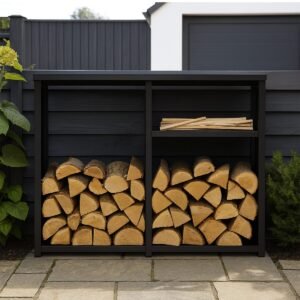 Outdoor Aluminium Under Window Log Store With Closed-in Sides, Roof And Shelf For Kindling - Image 1