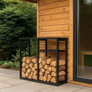 Outdoor Aluminium Under Window Log Store With Roof And Shelf For Kindling - Image 1
