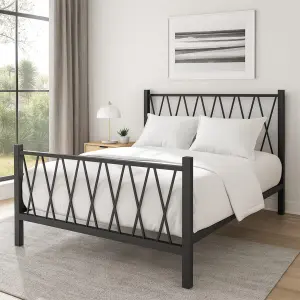 Padstow Steel Bed Frame With Spindle Headboard - Image 1