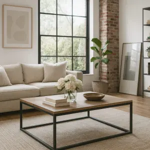 Steel & Solid Oak Coffee Table - Image 1
