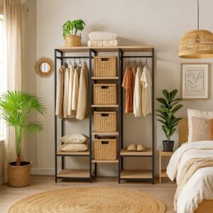 Steel Storage Unit Frames With Coat Rails & Brackets For Shelves In The Middle - Image 2
