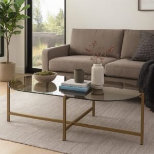 Sandringham Steel & Glass Oval Coffee Table - Image 1