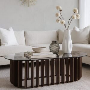 Shard Oval Steel & Glass Coffee Table - Image 1