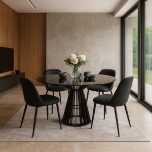 Soho Steel & Glass Round Dining Table - Image 3