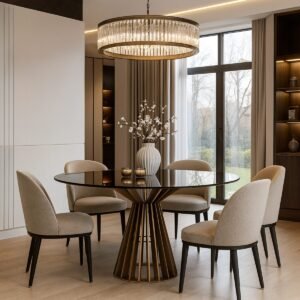 Soho Steel & Glass Round Dining Table - Image 1