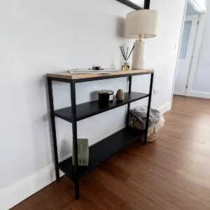 Blenheim Steel & Solid Oak Console Table with Steel Shelves - Ex-Display - Image 6