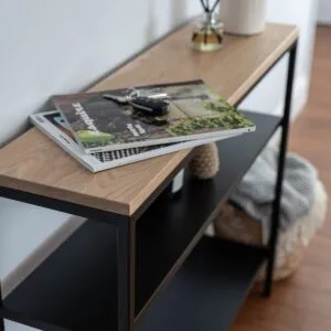 Blenheim Steel & Solid Oak Console Table with Steel Shelves - Ex-Display - Image 4