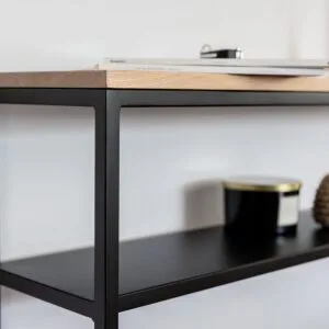 Blenheim Steel & Solid Oak Console Table with Steel Shelves - Ex-Display - Image 3