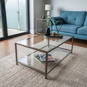 Westminster Steel & Glass Coffee Table with Glass Shelf - Image 1