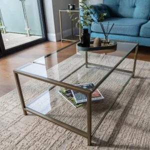 Westminster Steel & Glass Coffee Table with Glass Shelf - Image 3