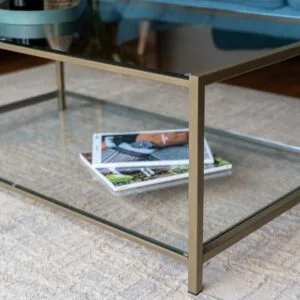 Westminster Steel & Glass Coffee Table with Glass Shelf - Image 6