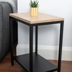 Blenheim Steel & Solid Oak Side Table with Steel Shelf - Image 2