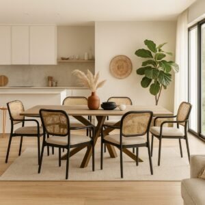 Woolacombe Steel & Oak Dining Table - Image 4