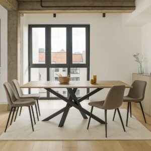 Woolacombe Steel & Oak Dining Table - Image 1