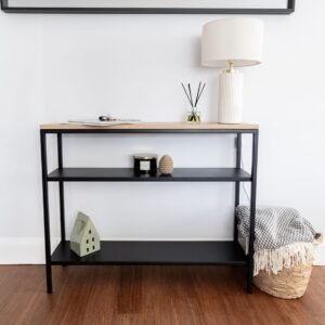 Blenheim Steel & Solid Oak Console Table with Steel Shelves - Ex-Display - Image 1