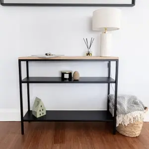 Blenheim Steel & Solid Oak Console Table with Steel Shelves - Ex-Display - Image 1