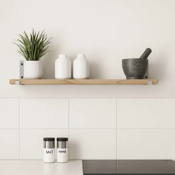 Oak shelf wit stainless steel brackets1
