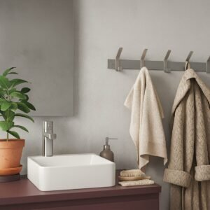 Brushed Stainless Steel Coat Rail With Double Hooks - Image 3