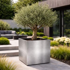 Square Outdoor Stainless Steel Planter - Image 1
