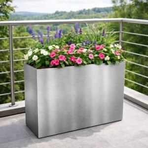 Tall Rectangular Outdoor Stainless Steel Planter - Image 1