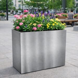 Tall Rectangular Outdoor Stainless Steel Planter - Image 3