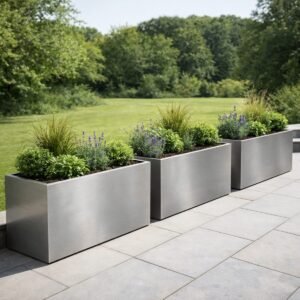 Rectangular Outdoor Stainless Steel Planter - Image 1