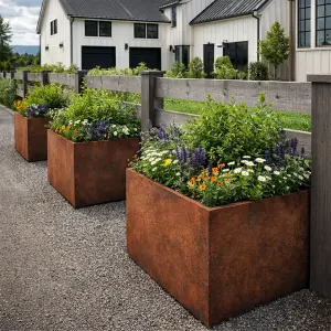 Square Outdoor Corten Planter - Image 1