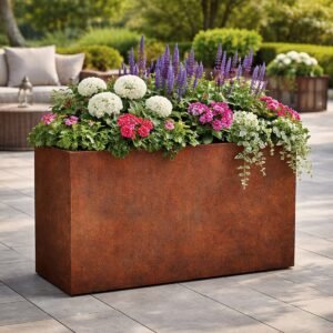 Tall Rectangular Outdoor Corten Steel Planter - Image 3