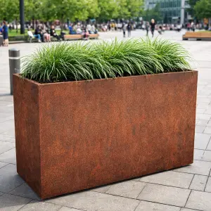 Tall Rectangular Outdoor Weathering Steel Planter - Image 1