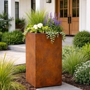 Tall Square Outdoor Corten Steel Planter - Image 1