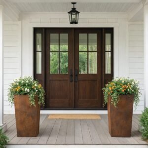 Tall Trapezium Shaped Outdoor Corten Steel Planter - Image 1