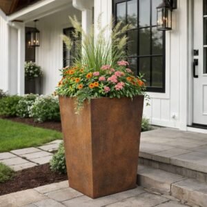 Tall Trapezium Shaped Outdoor Corten Steel Planter - Image 3