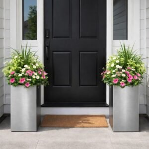 Tall Square Outdoor Stainless Steel Planter - Image 1