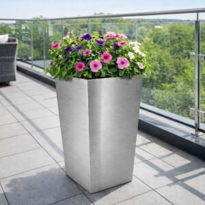 Tall Trapezium Shaped Outdoor Stainless Steel Planter - Image 1
