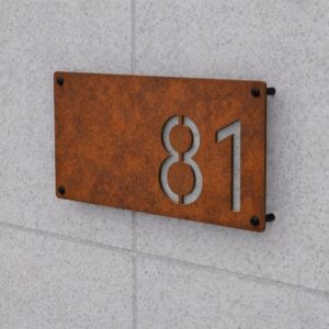 Corten Steel Rectangle House Address Number Sign - Image 3